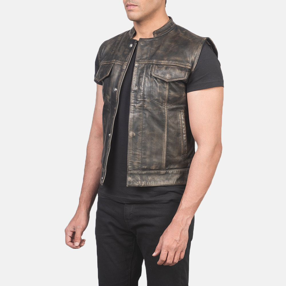 Ace Moto Distressed Brown Leather Vest