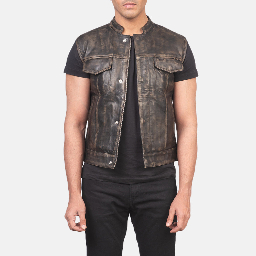 Ace Moto Distressed Brown Leather Vest