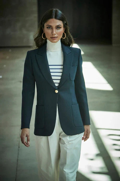 Ace Navy Bandetta Women Blazer with Plastron Pockets