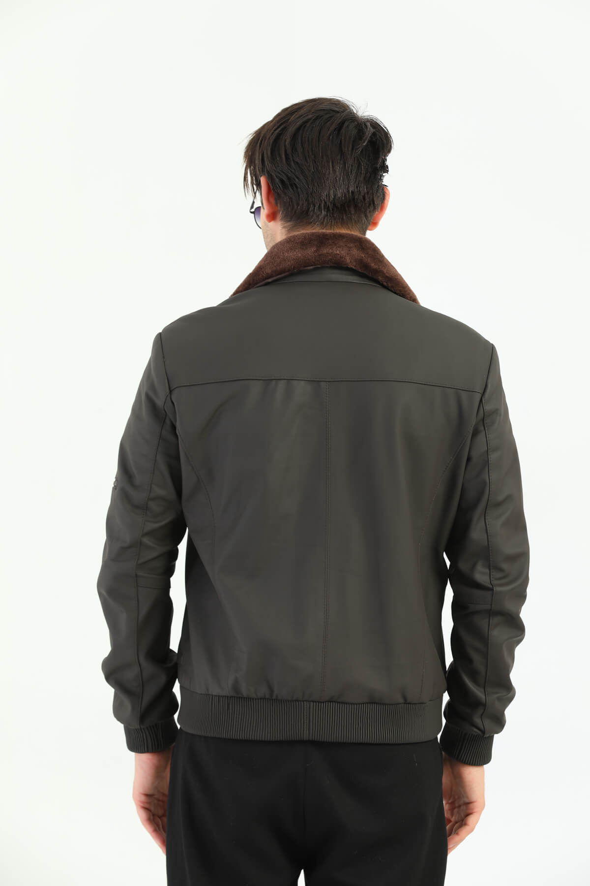 Ace Inverness Gray Leather Jacket Furry collar