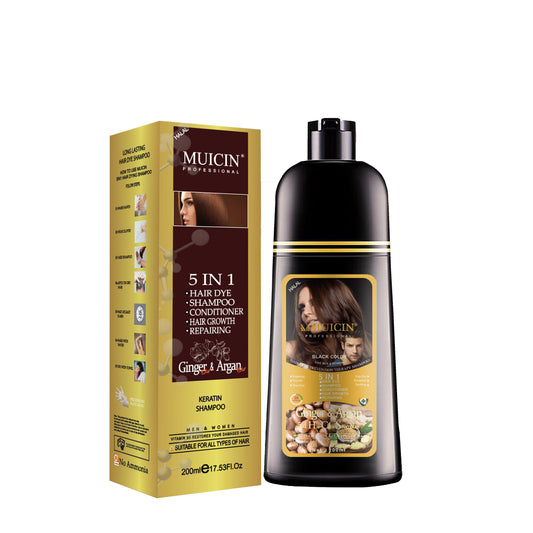 Muicin 5-In-1 Ginger & Argan Hair Dye + Shampoo + Conditioner, Black, 200ml - Front View
