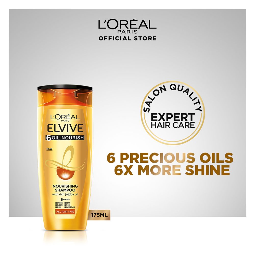 L'Oreal Paris 6 Oil Nourish Scalp + Hair Nourishing Shampoo, For All Hair Types, 175ml - Front View