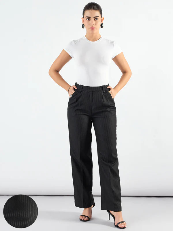 Striped High Waist Pleated Trouser Pants