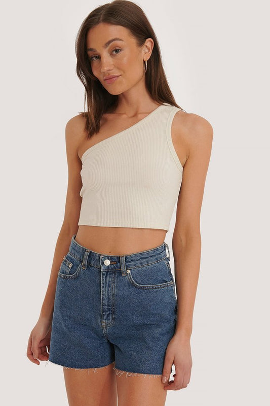 Raw Hem Denim Shorts Blue For Womens  - Front View - AceCart