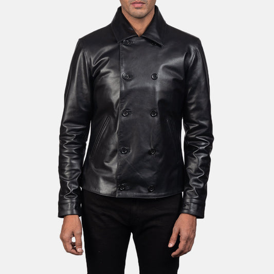 Men's Black Premium Leather Peacoat