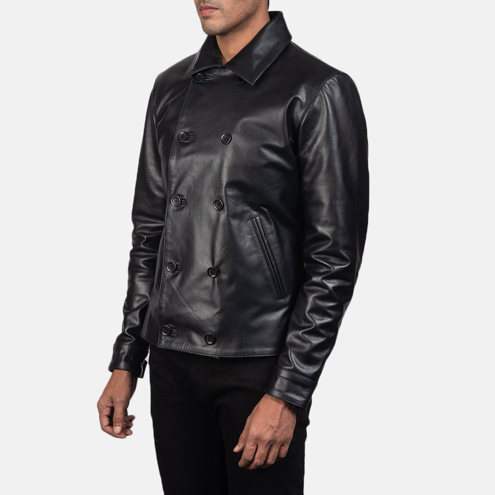 Men's Black Premium Leather Peacoat