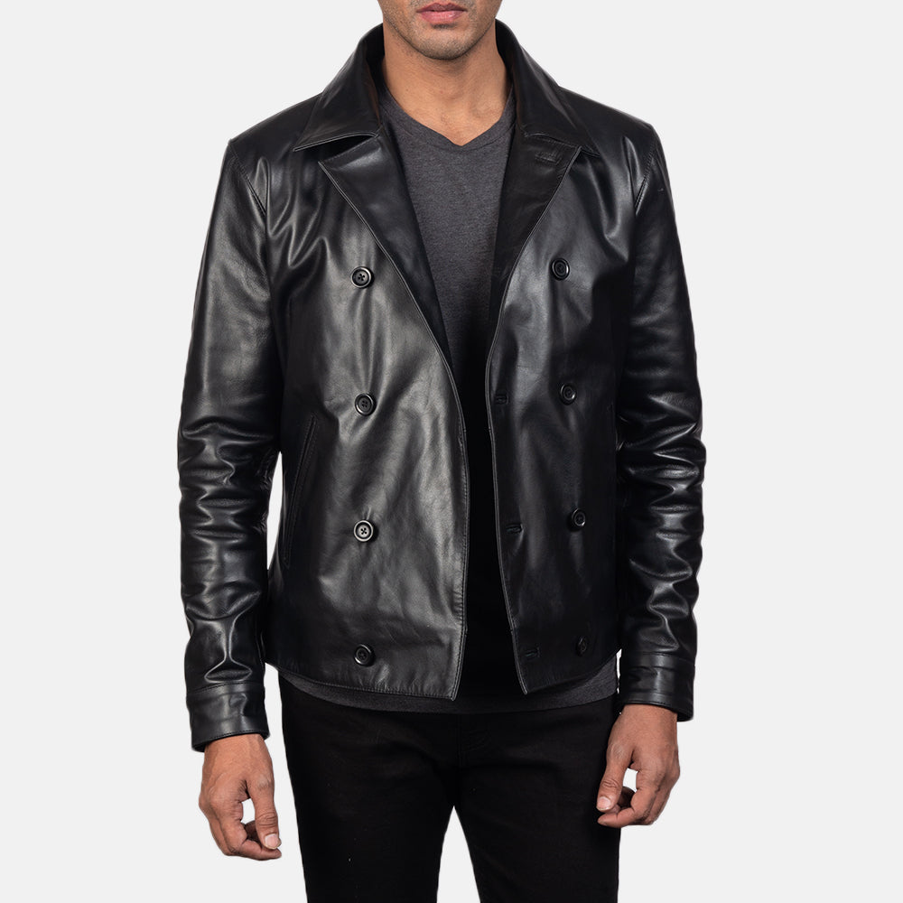 Men's Black Premium Leather Peacoat