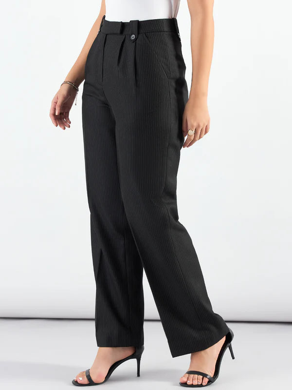 Striped High Waist Pleated Trouser Pants