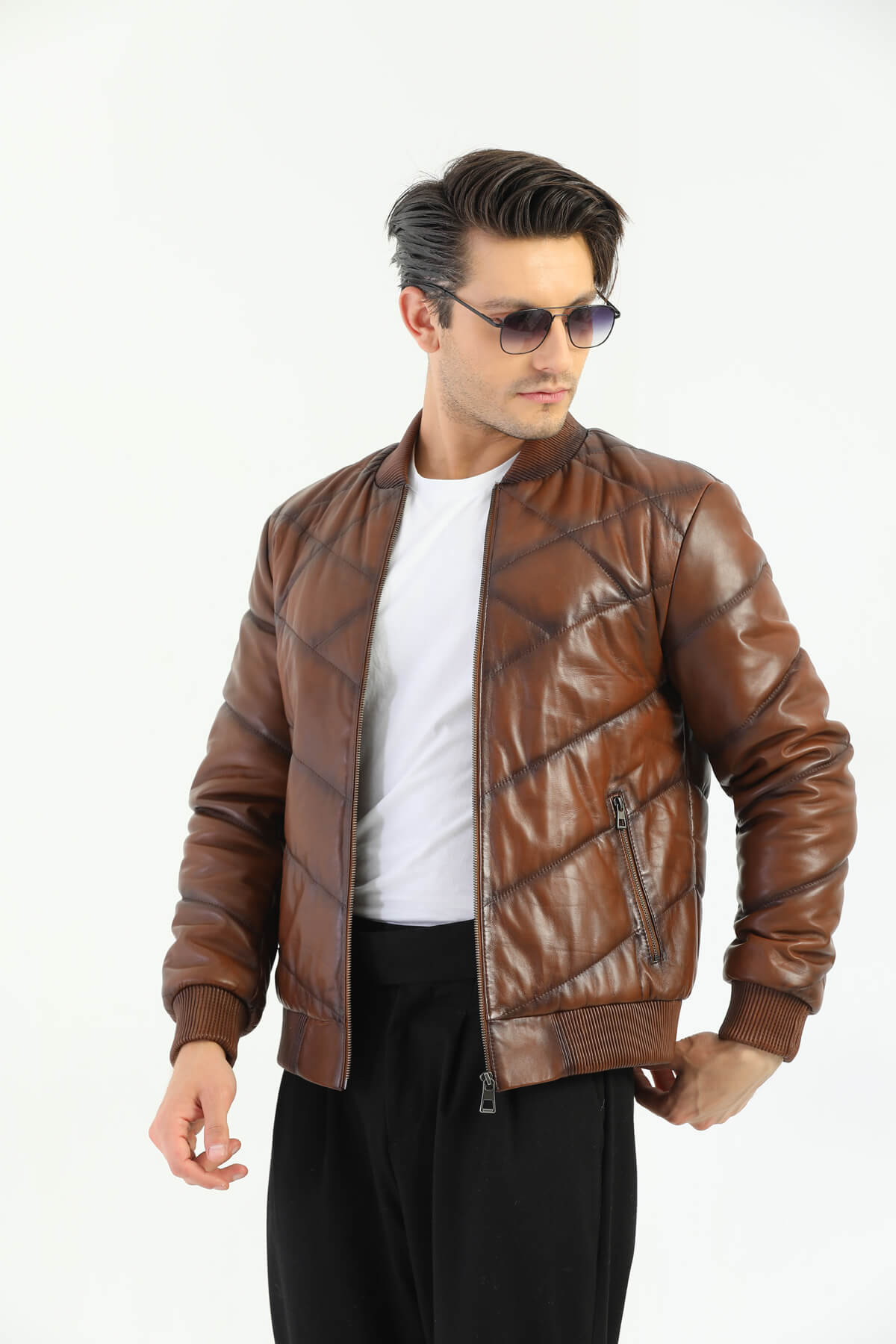 Ace Taranto Brown Leather Jacket Men