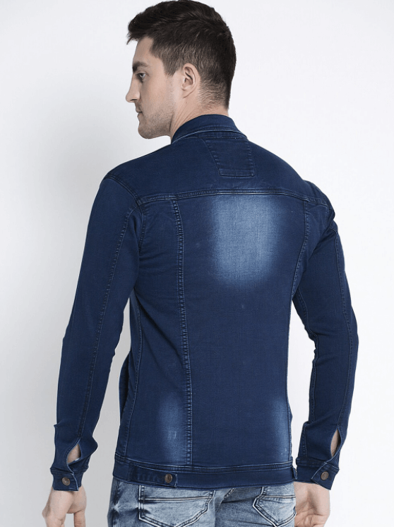 Mens Denim Jacket Dark Blue - Back View - AceCart