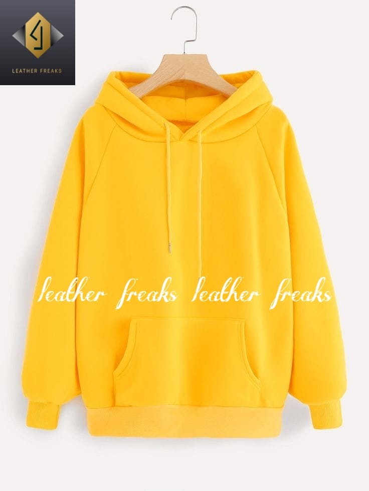 Yellow Nasa Printed Fleece Full Sleeves Pull Over Hoodie For Women