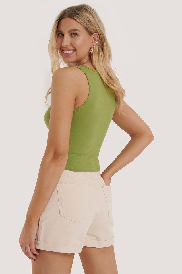 Folded Hem Denim Shorts Skin For Womens  - Back View - AceCart