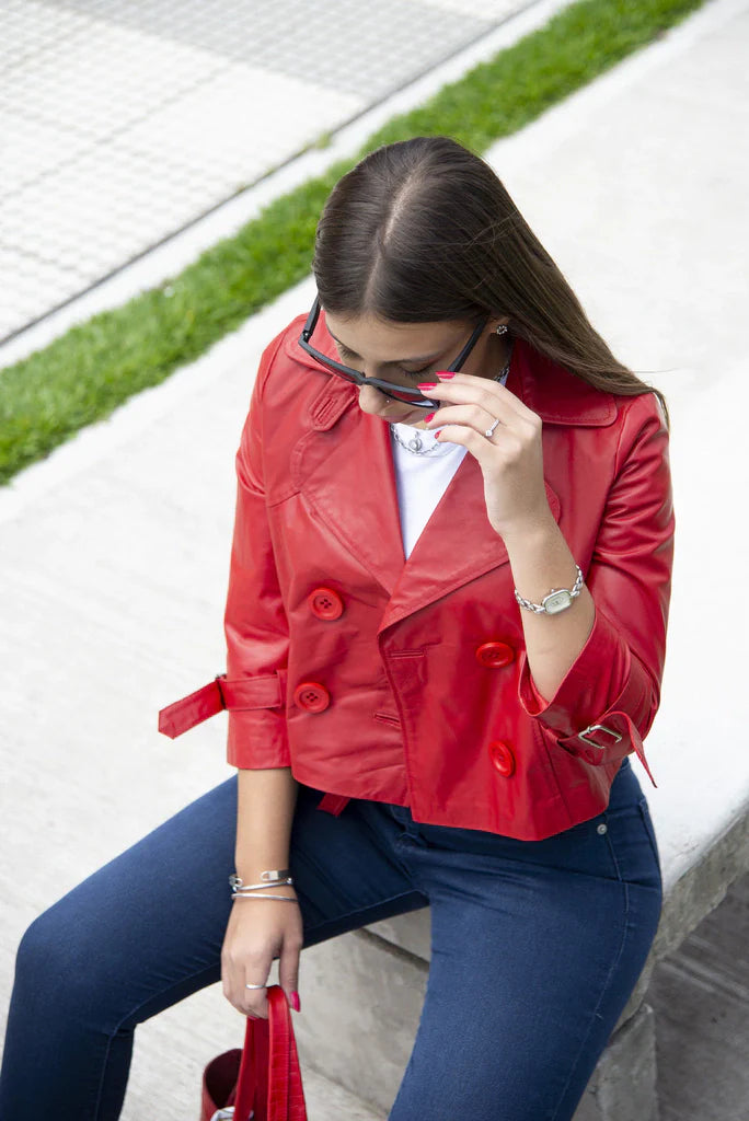 Ace Crop Leather Blazer For Women