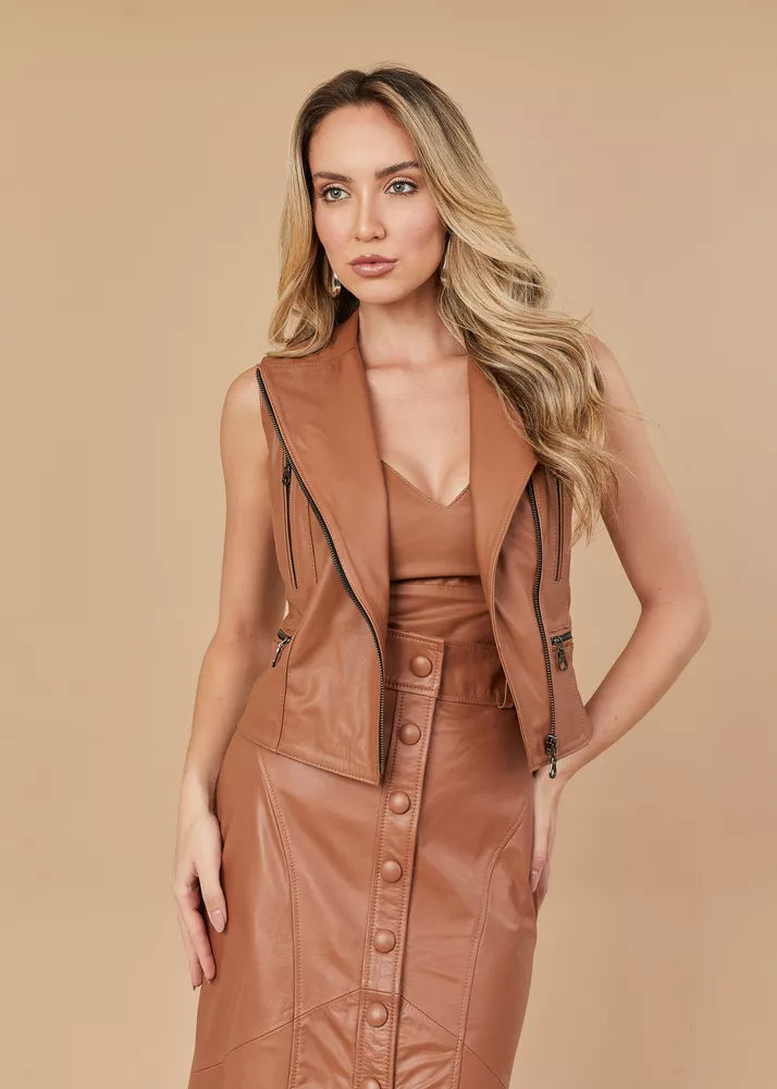 Ace Caramel Women's Genuine Leather Vest