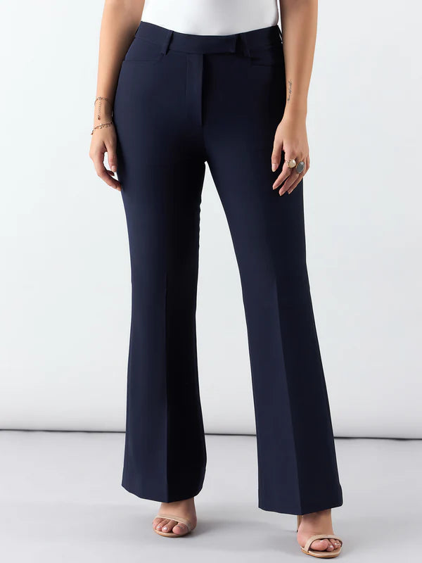 Women Navy Mid Waist Trouser Pant