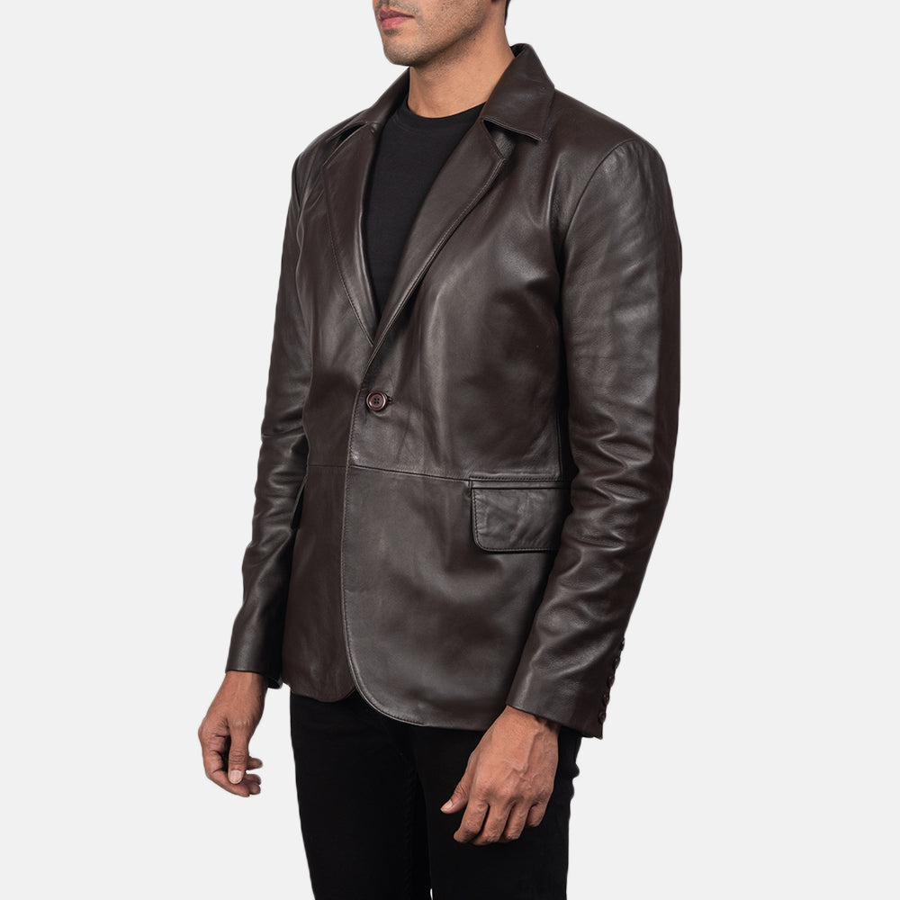 Dark Brown Men's Genuine Leather Blazer