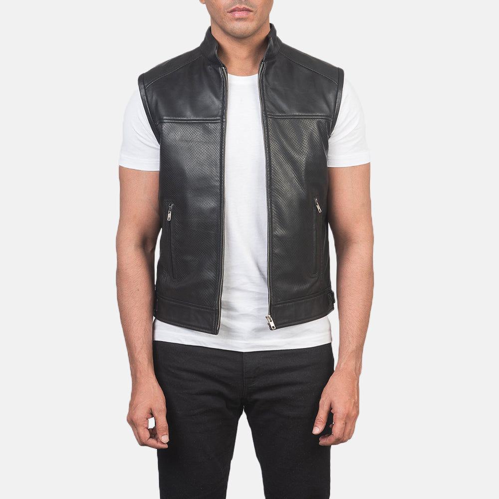 Black Premium Leather Biker Vest