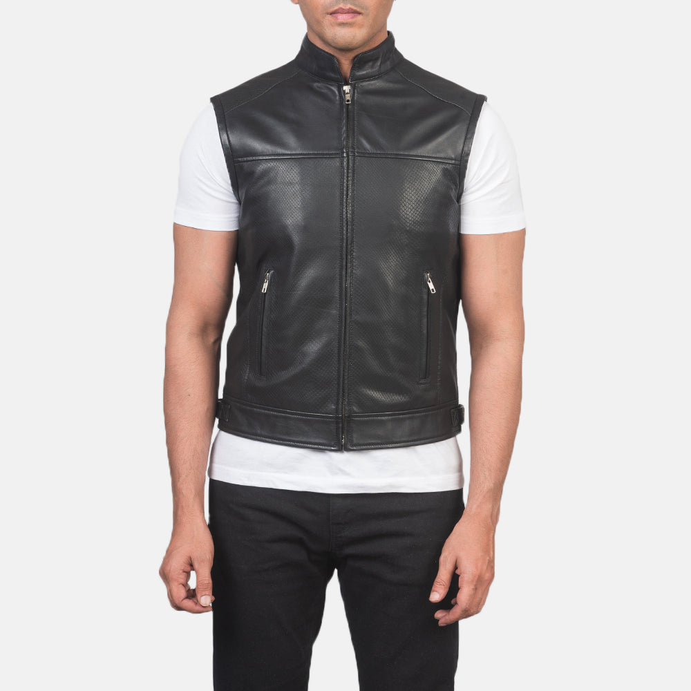 Black Premium Leather Biker Vest
