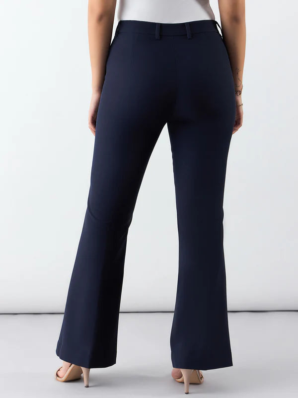 Women Navy Mid Waist Trouser Pant