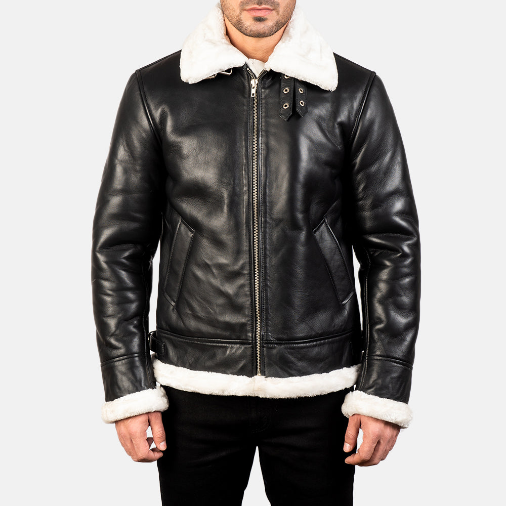 Black & White Fur Leather Bomber Jacket