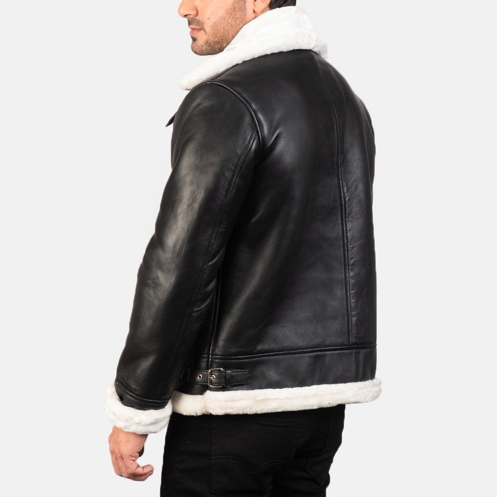 Black & White Fur Leather Bomber Jacket