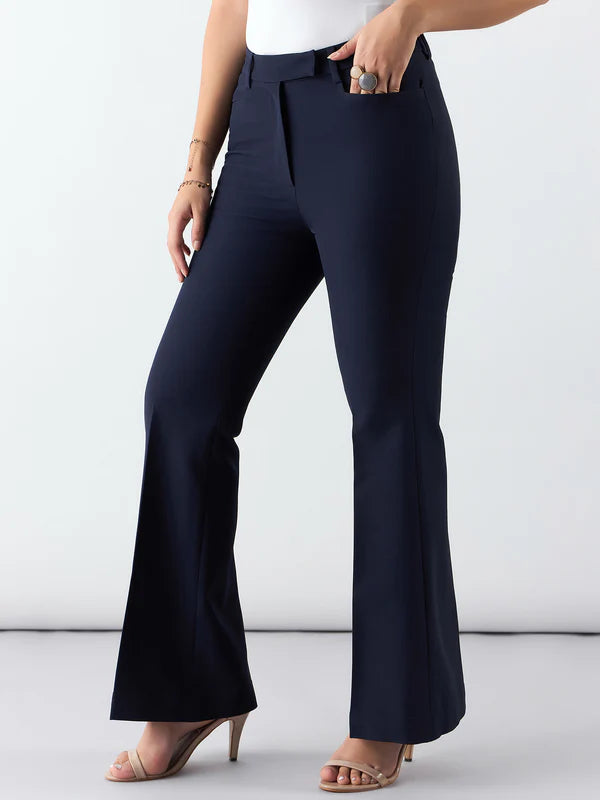 Women Navy Mid Waist Trouser Pant
