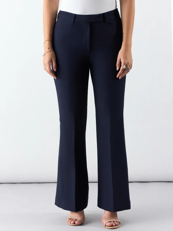 Women Navy Mid Waist Trouser Pant