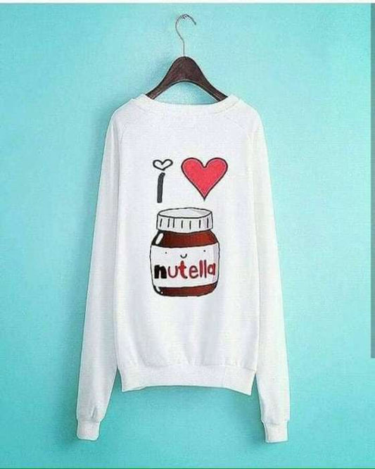 White I love Nutella Print Sweat Shirt For womens - AceCart Warm Hooded Sweatshirt in White