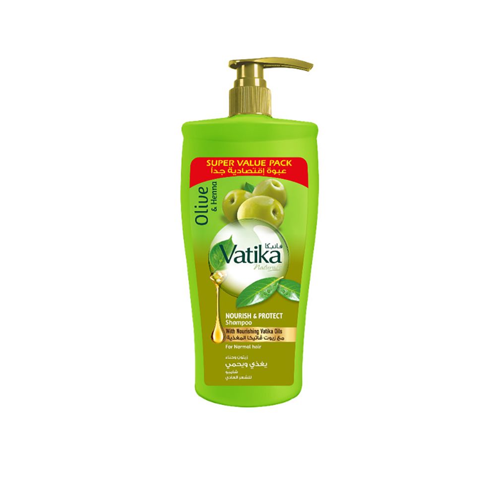 Dabur Vatika Olive And Henna Nourish & Protect Shampoo, For Normal Hair, 650ml - Front View