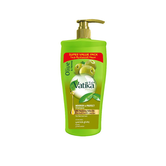 Dabur Vatika Olive And Henna Nourish & Protect Shampoo, For Normal Hair, 650ml - Front View