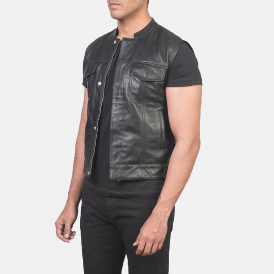 Moto Black Premium Leather Vest