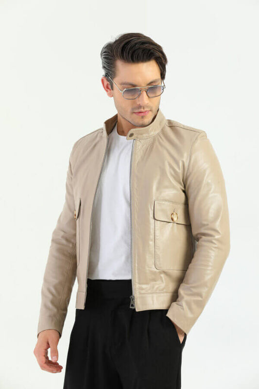 Lima Beige Genuine Leather Jacket Men