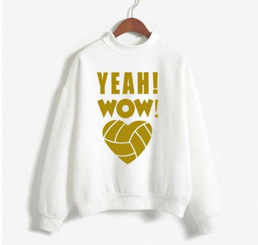 White Yeah Wow Printed Sweat Shirt For Women - AceCart Warm Hooded Sweatshirt in White