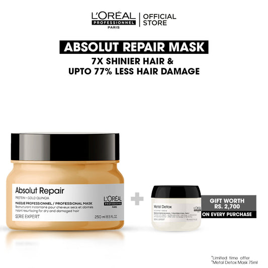 L'Oreal Professional - Serie Expert Absolute Repair Mask 250 ML - For Dry & Damaged Hair with free gift - Front View