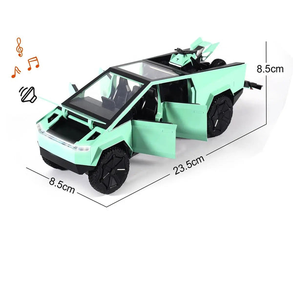 Die-Cast Tesla Cybertruck with Removable Motorcycle - Simulation Sound and Light Pull Back Series