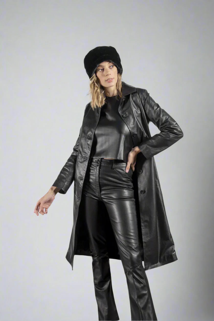 Ace Black Leather Coat For Women