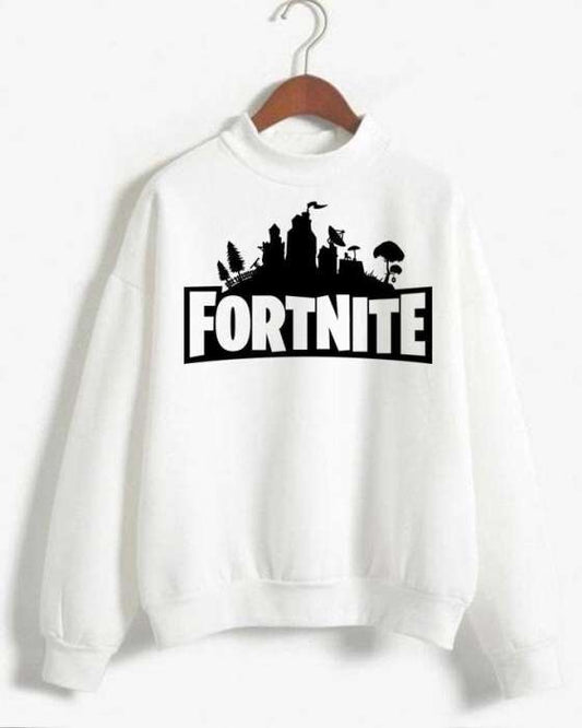 FORTNITE Sweatshirt Sweat Shirt O Neck Full Sleeves Casual Tshirt FOR WOMEN WHITE - AceCart Warm Hooded Sweatshirt in White