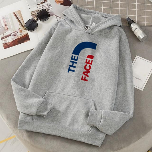Grey The North Face Printed Fleece Full Sleeves Pull Over Hoodie For Men