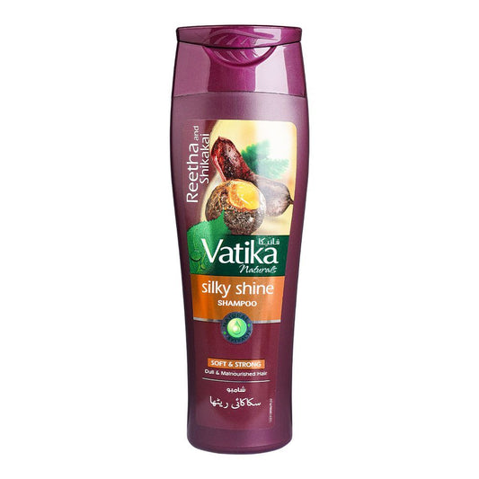 Dabur Vatika Naturals Reetha And Shikakai Silky Shine Shampoo, For Dull & Unmanagable Hair, 185ml - Front View