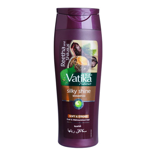 Dabur Vatika Naturals Reetha And Shikakai Silky Shine Shampoo, For Dull & Mainourished Hair, 360ml - Front View