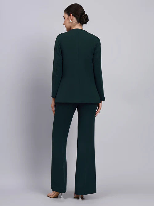 Back view bottle green blazer suit women formal pantsuit elegant outfit Pakistan
