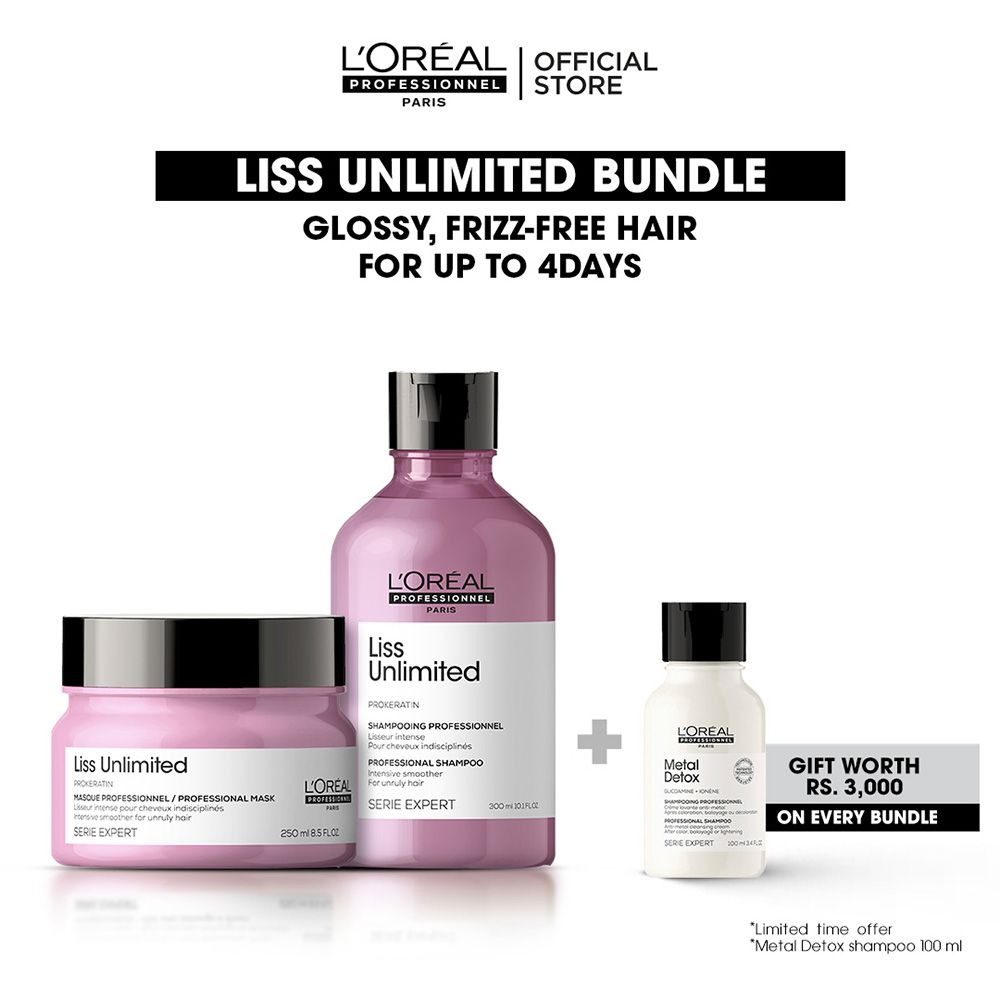 L'Oreal Professionnel Liss Unlimited 300ml Shampoo & 250ml Mask, Bundle Offer - Front View