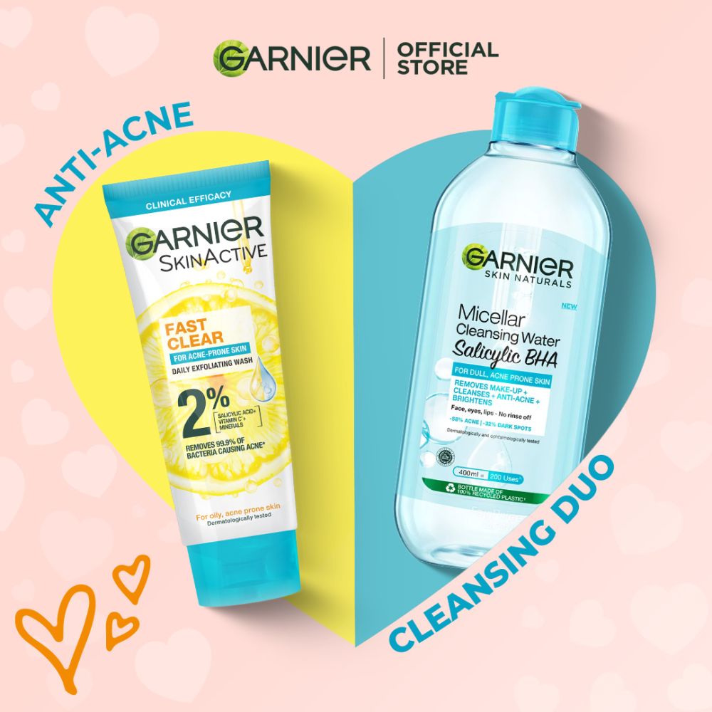 Garnier Anti-Acne Cleansing Duo - Fast Clear Facewash 100ml + Micellar Water 125ml - Front View