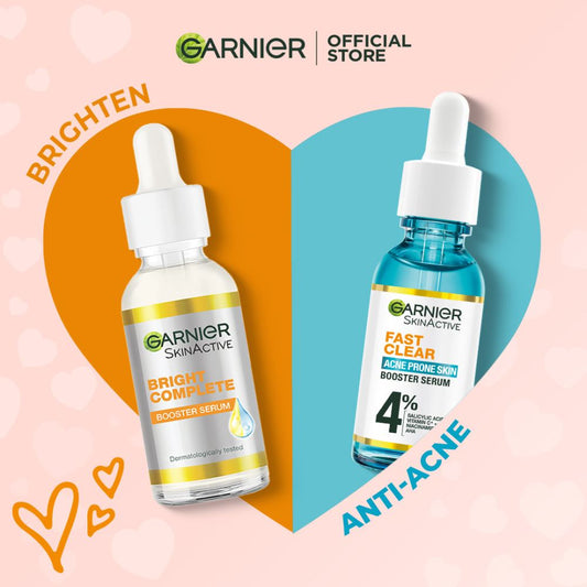 Garnier Brighten & Anti Acne Serum Duo - 30ml Each - Front View