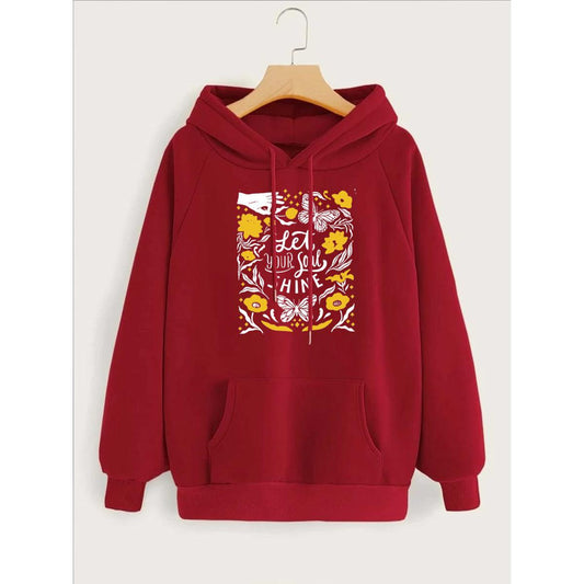 Let Your Soul Shine Printed Fleece Full Sleeves Pull Over Hoodie For Women