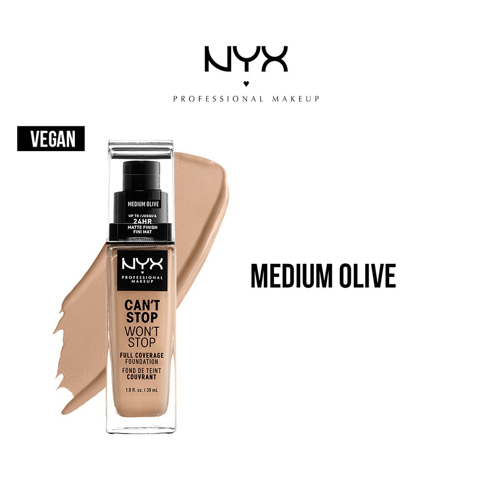 NYX Can't Stop Won't Stop 24HR Full Coverage Foundation, Medium Olive - Front View