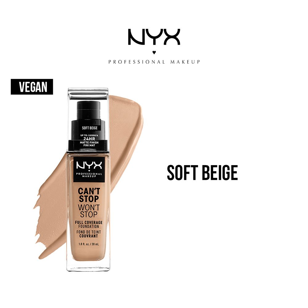 NYX Can't Stop Won't Stop 24HR Full Coverage Foundation, Soft Beige - Front View