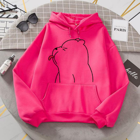 Ice Bear Fleece Full Sleeves Pull Over Hoodie For Women