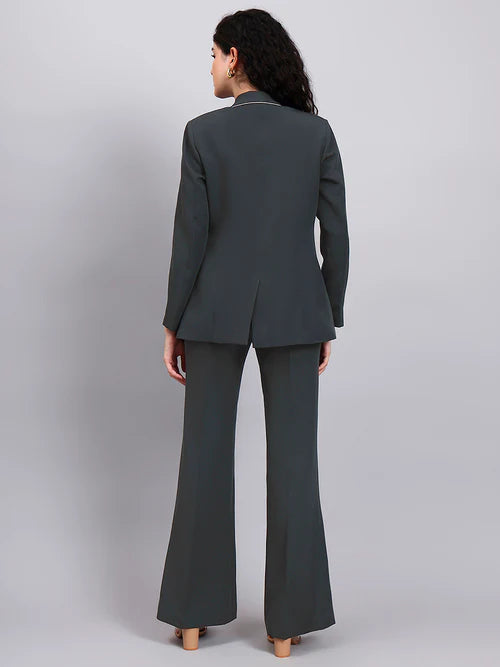 Back view dark grey shawl collar blazer suit women formal pantsuit Pakistan