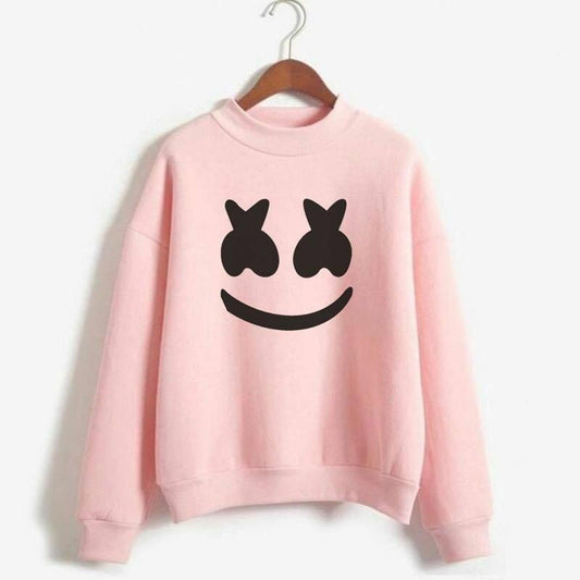 Pink Marshmallow Fleece Full Sleeves Pull Over Sweatshirt For Women
